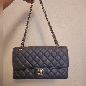 Chanel Classic Double Flap Bag Quilted Caviar Medium Blue